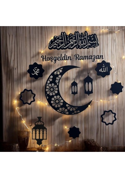 Hoşgeldin Ramazan LED Işıklı Ahşap Duvar Süsü | Ay Yıldız ve Dini Figürlerle Dekorasyon fiyatları