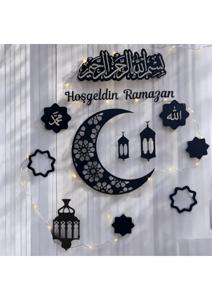 Hoşgeldin Ramazan LED Işıklı Ahşap Duvar Süsü | Ay Yıldız ve Dini Figürlerle Dekorasyon modelleri