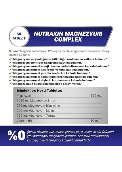 Magnezyum Complex+ Vitamin B6 60 Tablet fiyatları