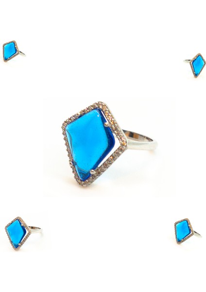 Mavi Vintage 925 Ayar Gümüş Gümüş Kadın Yüzük Parmağa Göre Ayarlanır 3.37 G