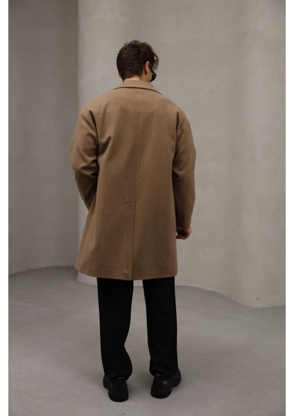Kahverengi Düğme Kapamalı Yarım Oversize Rahat Kesim Uzun Erkek Kaşe Kaban Palto indirimleri