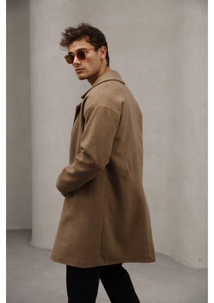 Kahverengi Yarım Oversize Rahat Kesim Uzun Erkek Kaşe Kaban Palto fiyatları
