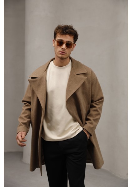 Kahverengi Yarım Oversize Rahat Kesim Uzun Erkek Kaşe Kaban Palto indirimleri