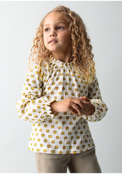 Bej Hardal Kız Çocuk Şifon Örgü Bluz 4003