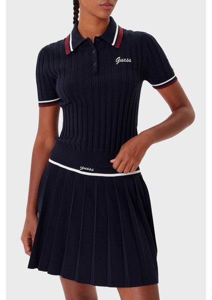 Sabina Logolu Yünlü Slim Fit Düğmeli Polo Yaka Kısa Kollu Kazak V5BP04Z1152 Bayan Polo Yaka Kazak V5BP04 Z1152 A74A