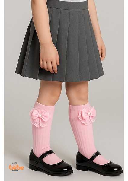 Kız Çocuk Dizaltı Kurdele ve Dantel Detaylı Pamuklu Dizüstü Çorap | 3-12 Yaş |okul & Günlük Kullanım fiyatları