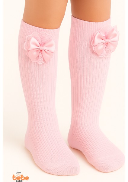 Kız Çocuk Dizaltı Kurdele ve Dantel Detaylı Pamuklu Dizüstü Çorap | 3-12 Yaş |okul & Günlük Kullanım modelleri