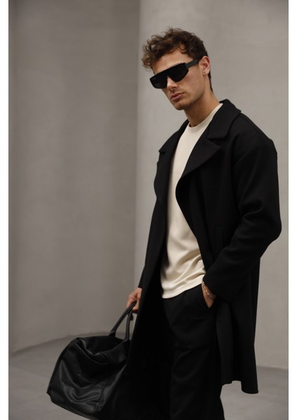 Siyah Renk Yarım Oversize Rahat Kesim Uzun Erkek Kaşe Kaban Palto fiyatları