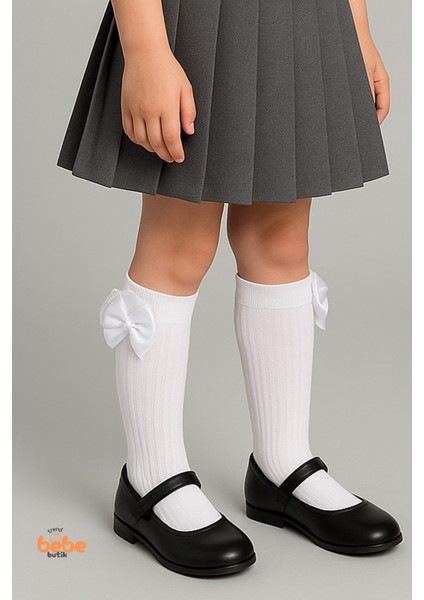 Kız Çocuk Dizaltı Kurdele ve Dantel Detaylı Pamuklu Dizüstü Çorap | 3-12 Yaş |okul & Günlük Kullanım fiyatları