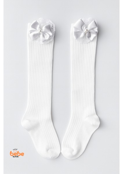 Kız Çocuk Dizaltı Kurdele ve Dantel Detaylı Pamuklu Dizüstü Çorap | 3-12 Yaş |okul & Günlük Kullanım modelleri