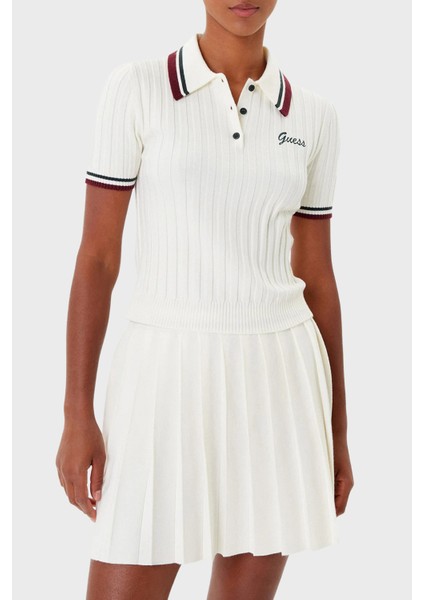 Sabina Logolu Yünlü Slim Fit Düğmeli Polo Yaka Kısa Kollu Kazak V5BP04Z1152 Bayan Polo Yaka Kazak V5BP04 Z1152 G054