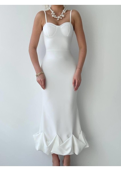 Dominic Eteği Büzgülü Midi Boy Elbise