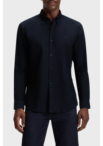 Logolu % 100 Pamuk Slim Fit Düğmeli Yaka Gömlek Erkek Gömlek 50544917 404