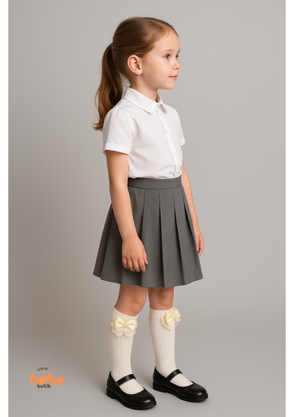 Kız Çocuk Dizaltı Kurdele ve Dantel Detaylı Pamuklu Dizüstü Çorap | 3-12 Yaş |okul & Günlük Kullanım