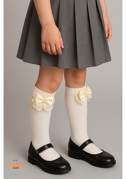 Kız Çocuk Dizaltı Kurdele ve Dantel Detaylı Pamuklu Dizüstü Çorap | 3-12 Yaş |okul & Günlük Kullanım fiyatları