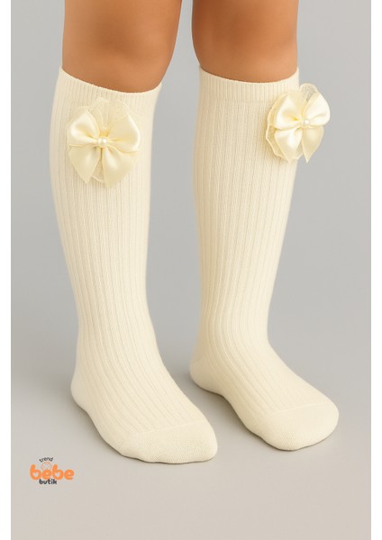 Kız Çocuk Dizaltı Kurdele ve Dantel Detaylı Pamuklu Dizüstü Çorap | 3-12 Yaş |okul & Günlük Kullanım modelleri