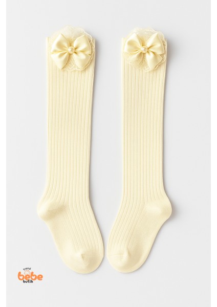 Kız Çocuk Dizaltı Kurdele ve Dantel Detaylı Pamuklu Dizüstü Çorap | 3-12 Yaş |okul & Günlük Kullanım fırsatları
