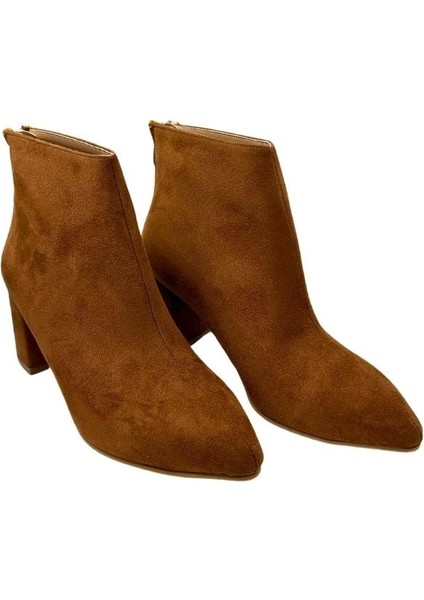 Günlük Kadın Kısa Bot Kalın Topuklu Fermuarlı Sivri Burunlu Tırtıklı Taban Kürklü Astarlı Bootie 211 ( Mahmut Özer )