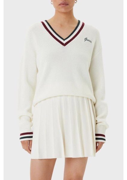 Sabina Şeritli Yün Karışımlı Regular Fit V Yaka Kazak V5BR01Z1152 Bayan Kazak V5BR01 Z1152 G054