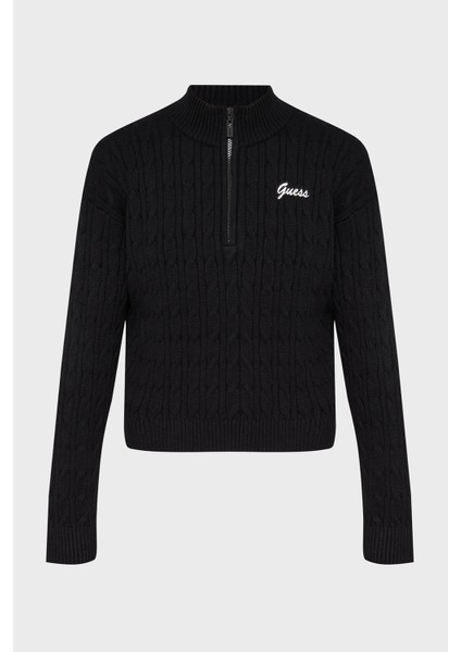 Lavinia Regular Fit Yarım Fermuarlı Dik Yaka Örgü Kazak V5BR02Z0572 Bayan KAZAK V5BR02 Z0572 JBLK