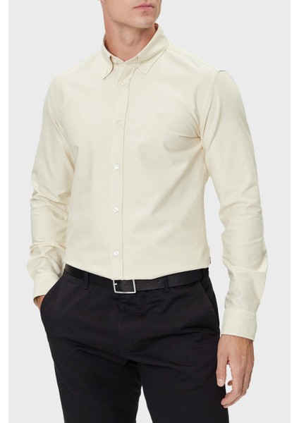 Logolu % 100 Pamuk Slim Fit Düğmeli Yaka Gömlek Erkek Gömlek 50544917 131