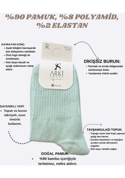 Pastel Yeşil Kadın Çorap – %90 Pamuk – Yumuşak ve Esnek