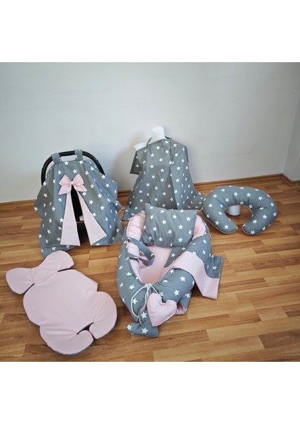 Koyu Yıldız Pudra Oval Yataklı 7 Parça Babynest Seti