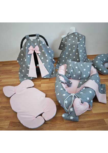 Koyu Yıldız Pudra Oval Yataklı 7 Parça Babynest Seti modelleri