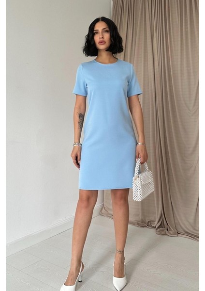 Mavi Kısa Kol Atlas Mini Elbise