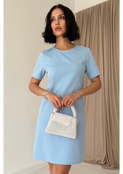 Mavi Kısa Kol Atlas Mini Elbise fiyatları