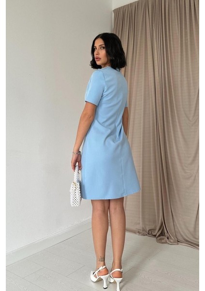 Mavi Kısa Kol Atlas Mini Elbise fırsatları