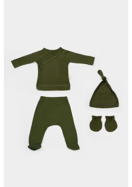 Unisex Bebek Organik Pamuklu Ribana 4'lü Hastane Çıkışı Seti modelleri