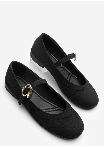 Kadın Tokalı Babet Meladi Siyah Süet