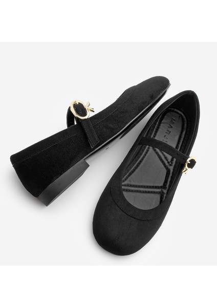 Kadın Tokalı Babet Meladi Siyah Süet