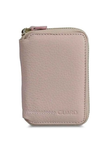 Pudra Pembe Hakik Deri Fermuarlı Mini Cüzdan - GRD250802WT1018