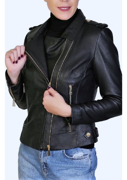 Layana Hakiki Jumbo Deri Siyah Kadın Ceket fiyatları