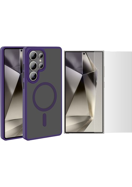 Samsung Galaxy S25 Ultra Kılıf M-safe Şarj Özellikli Mat Arka Yüzey Zore Sio Kapak + Nano Ekran Koruyucu