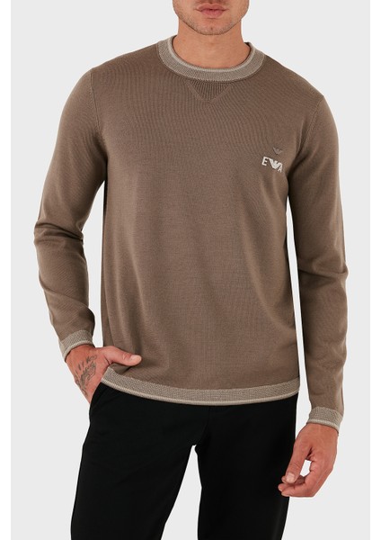 % 100 Yün Regular Fit Bisiklet Yaka Logolu Kazak Erkek Kazak EM003387 AF14697 U6189 modelleri