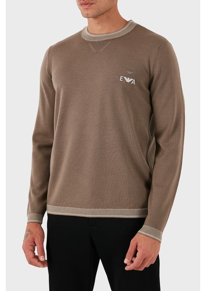 % 100 Yün Regular Fit Bisiklet Yaka Logolu Kazak Erkek Kazak EM003387 AF14697 U6189 fırsatları