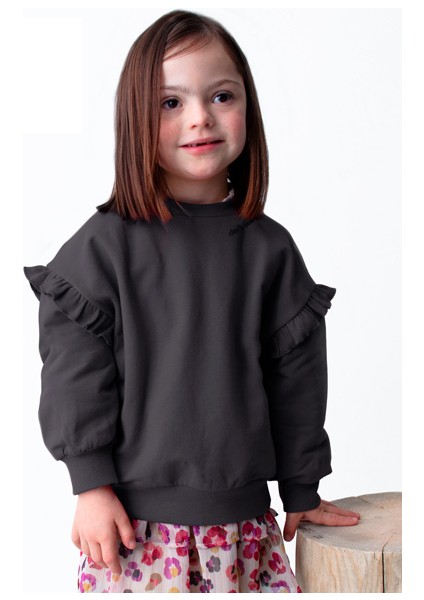 Gri Kız Çocuk Kol Fırfır Detaylı Bluz 4433
