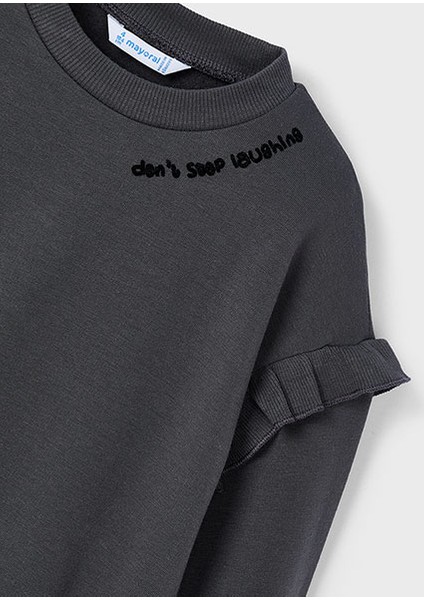 Gri Kız Çocuk Kol Fırfır Detaylı Bluz 4433 fırsatları