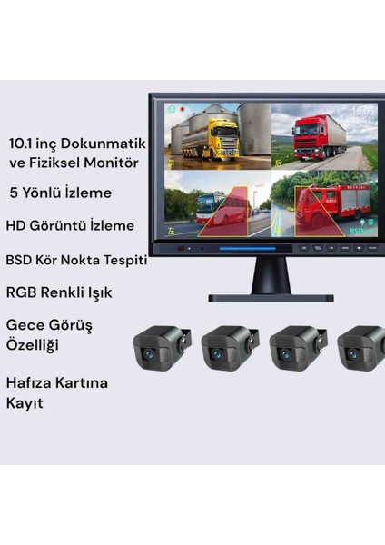 10.1 Inç Monitör+4 Kamera Sistemli Dokunmatik Ekran Tır, Otobüs, Kamyon, Iş Makinesi Kamera Seti fiyatları