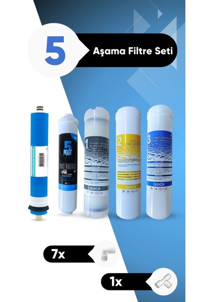 Tüm Kapalı Kasa Su Arıtma Cihazları Ile Uyumlu 5'li Su Arıtma Filtre Seti