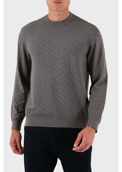 Jakarlı Logo Baskılı Regular Fit Bisiklet Yaka Kazak Erkek Kazak XM001316 AF10454 U8092