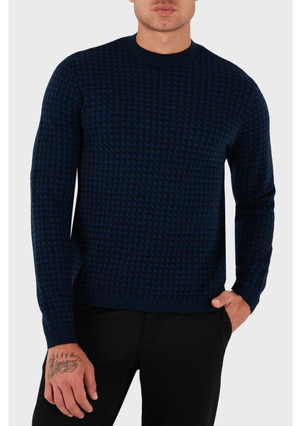 Yünlü Jakarlı Logo Basklı Regular Fit Bisiklet Yaka Kazak Erkek Kazak EM001989 AF14199 FB066