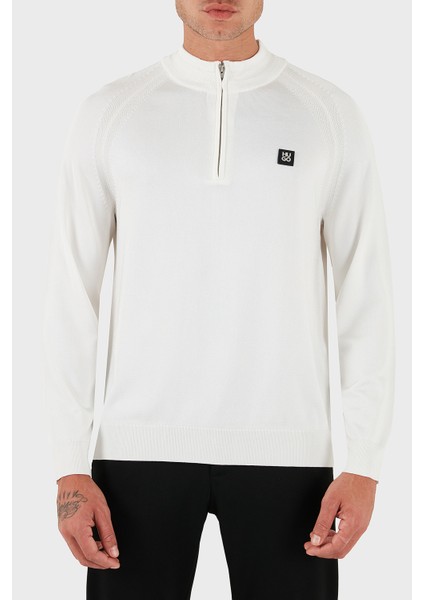 Logolu Regular Fit Yarım Fermuarlı Dik Yaka Kazak Erkek Kazak 50543786 102