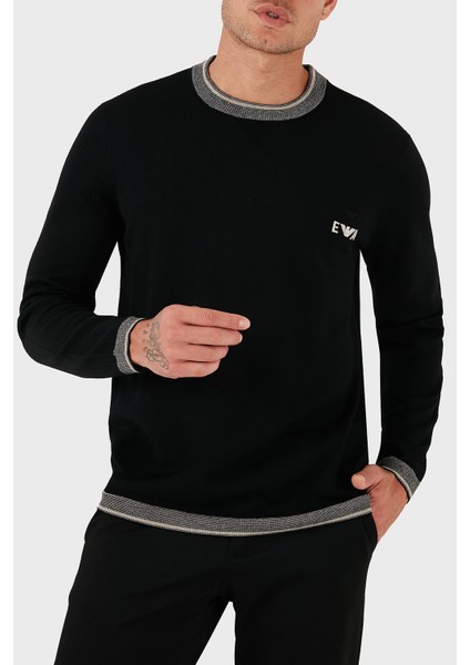 % 100 Yün Regular Fit Bisiklet Yaka Logolu Kazak Erkek Kazak EM003387 AF14697 UC001