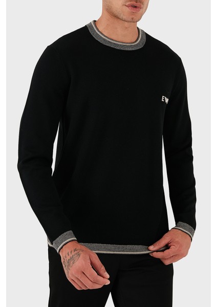 % 100 Yün Regular Fit Bisiklet Yaka Logolu Kazak Erkek Kazak EM003387 AF14697 UC001 fırsatları