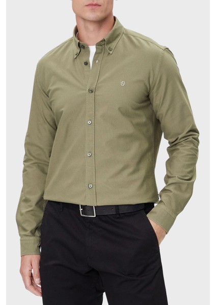 Logolu % 100 Pamuk Slim Fit Düğmeli Yaka Gömlek Erkek Gömlek 50544917 314