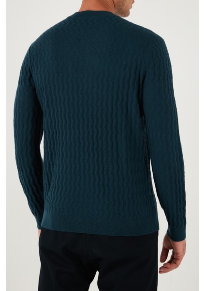 Yün Karışımlı Regular Fit Bisiklet Yaka Dalgalı Dokuma Kazak Erkek Kazak XM001560 AF11982 FB068 modelleri